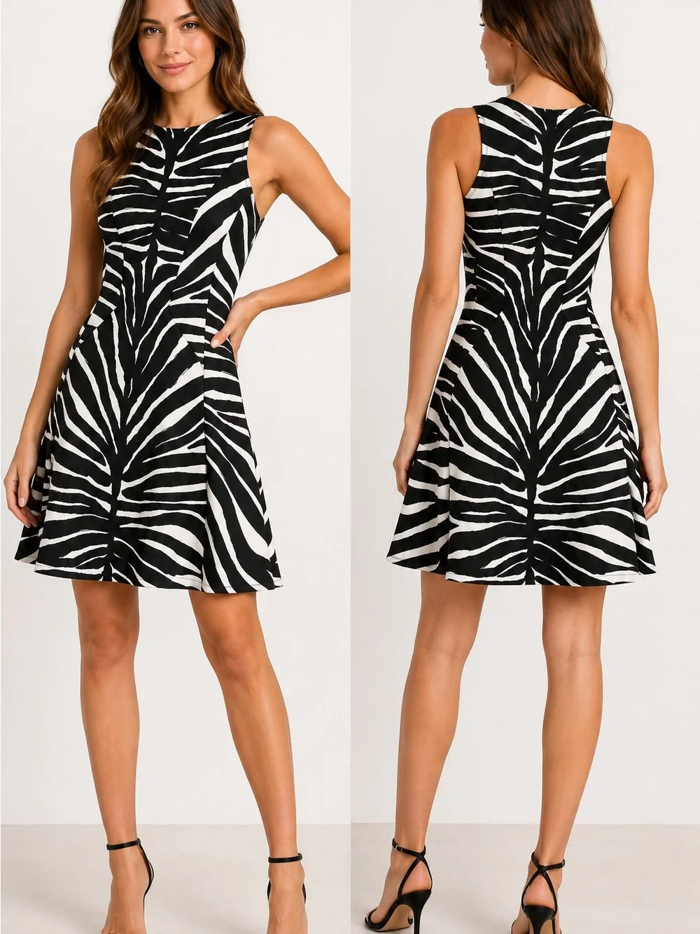 MICHAEL Michael Kors Zebra Print Fit & Flare Dress Black White Size 4